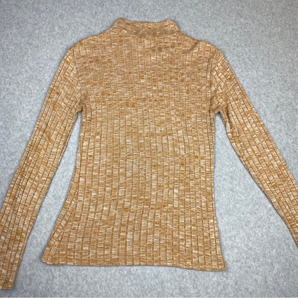 ADC Yellow White Blend Long Sleeve Ribbed Mockneck Turtleneck Sweater Top Size M - Picture 3 of 4